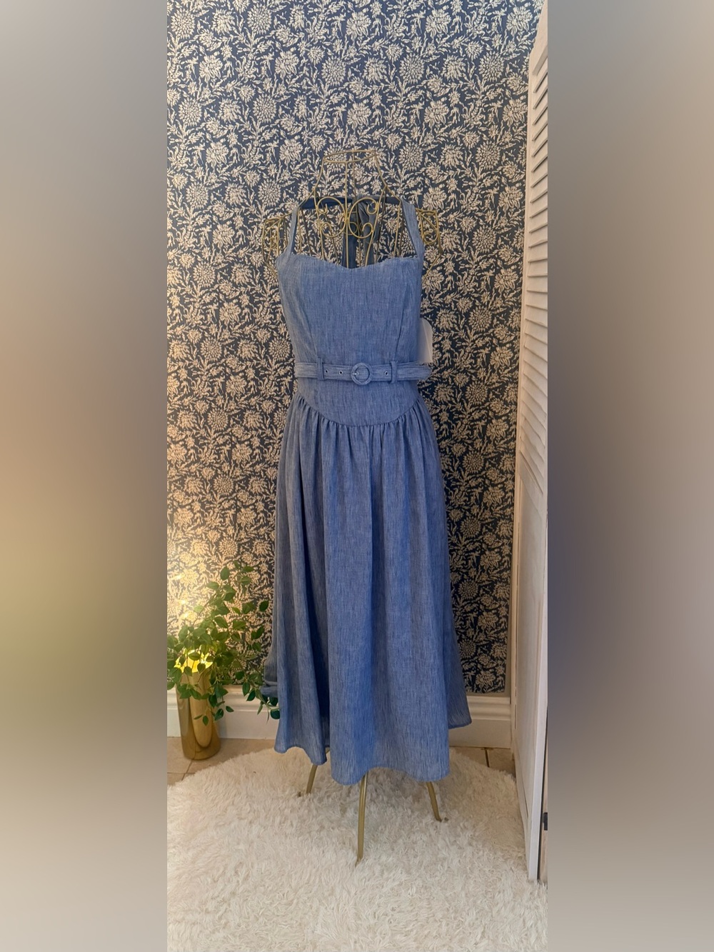 ROWA Blue Chambray Halter Midi Dress – Size Small – NWT